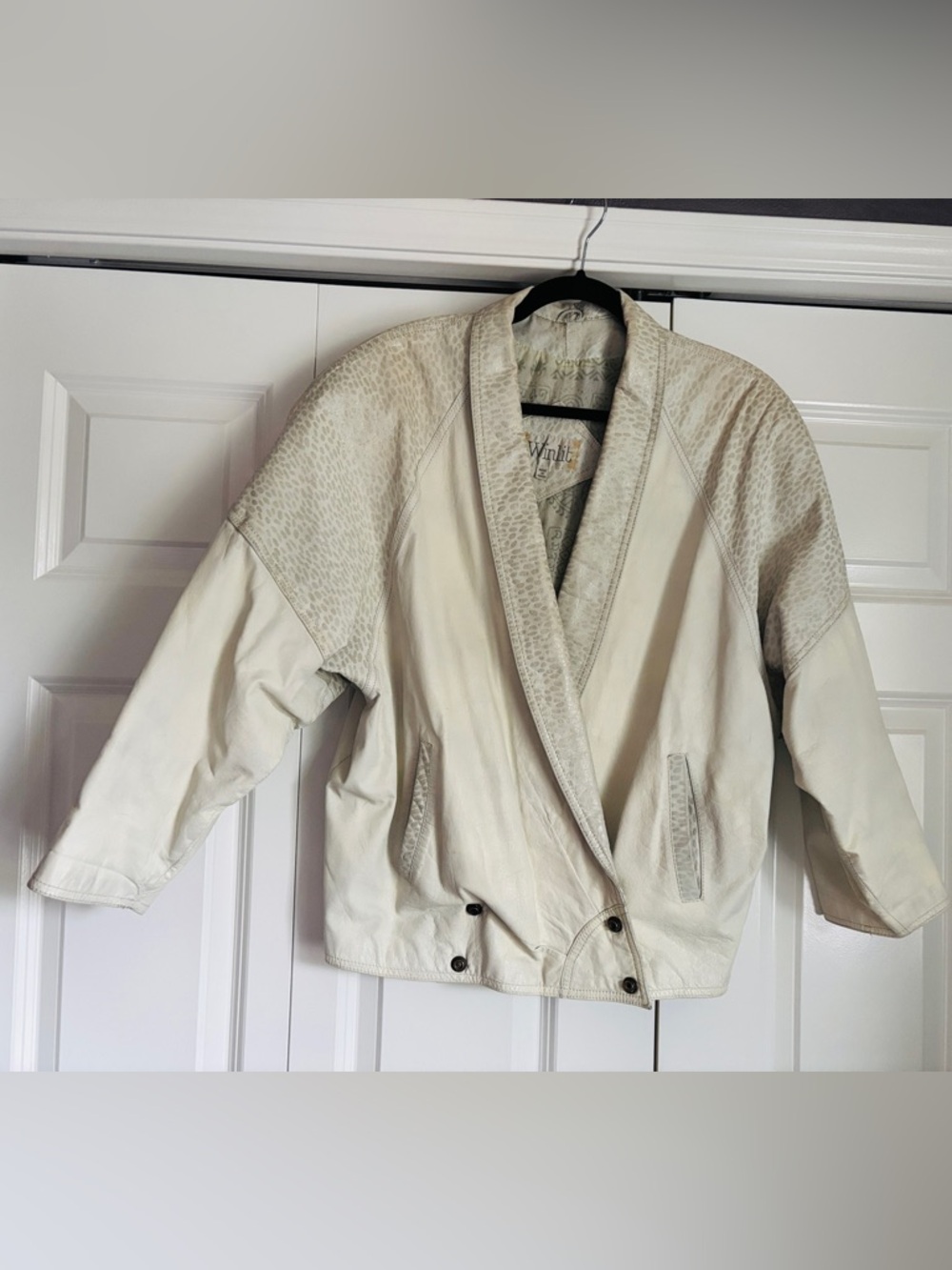 Winlet White with Silver Leather  Shawl-Collar Jacket